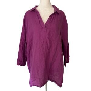Tahari purple linen three-quarter sleeve top size 2X